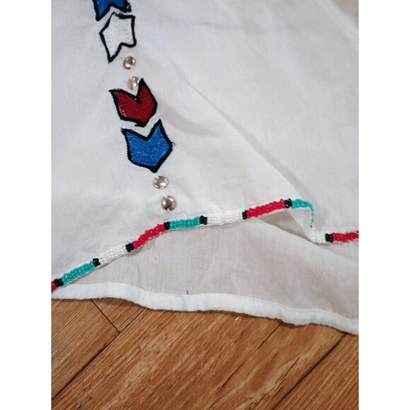 World Family Ibiza White Feather-Embroidered Beaded Tunic / Kaftan – Boho Dress - Picture 6 of 11